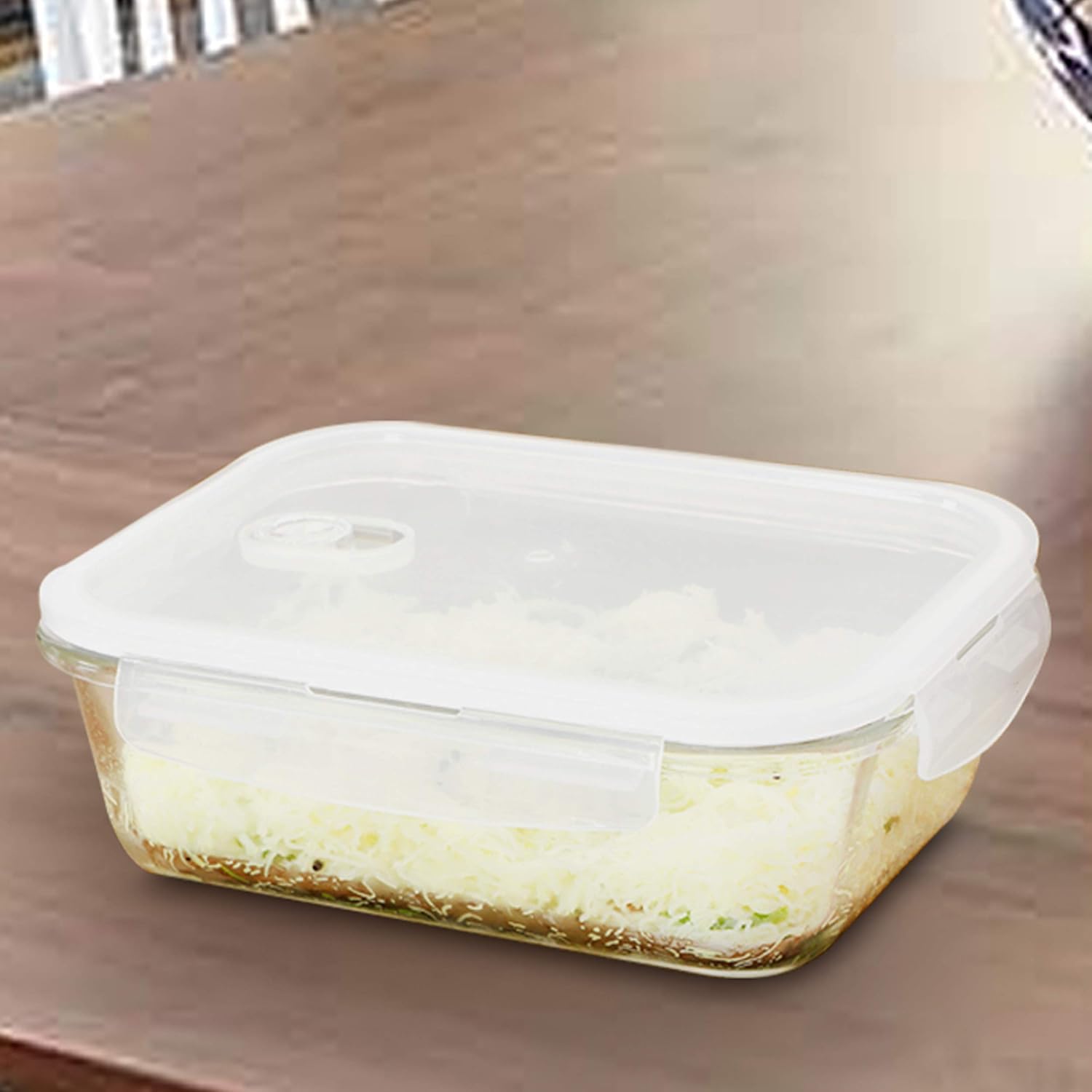 Cutting EDGE Smart Lock Borosilicate Rectangular Lunch Boxes / Glass Food Container with Air Vent Lid