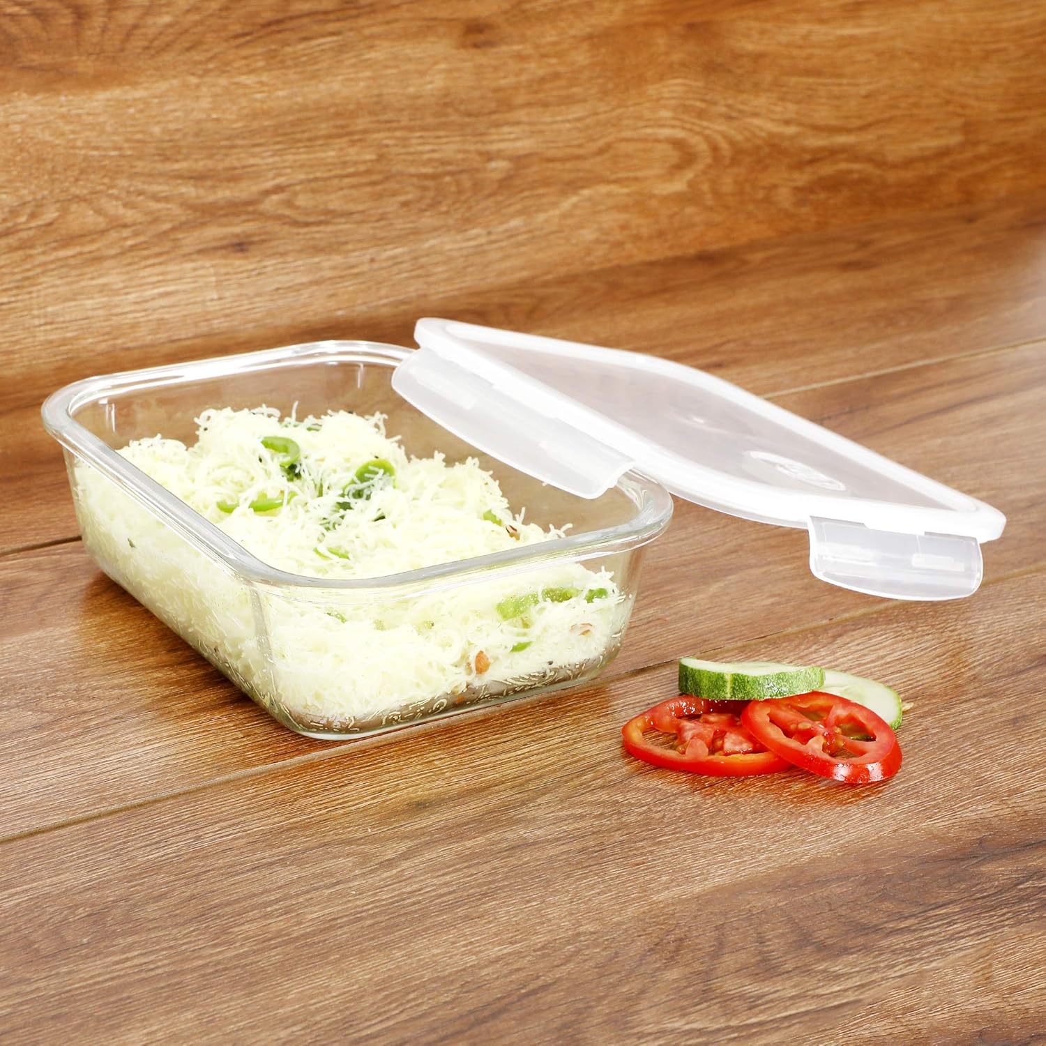 Cutting EDGE Smart Lock Borosilicate Rectangular Lunch Boxes / Glass Food Container with Air Vent Lid