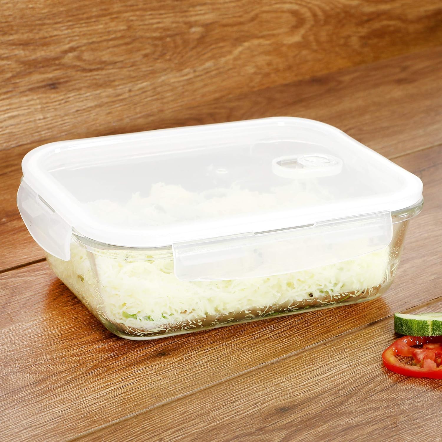 Cutting EDGE Smart Lock Borosilicate Rectangular Lunch Boxes / Glass Food Container with Air Vent Lid