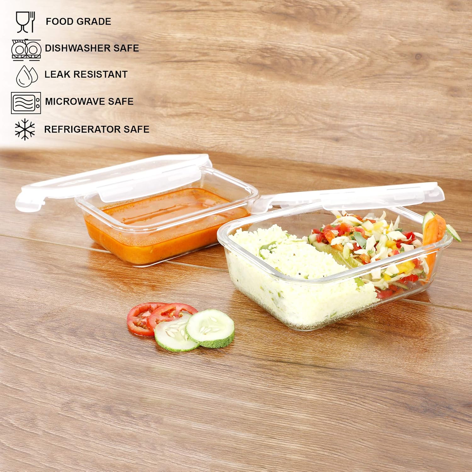 Cutting EDGE Smart Lock Borosilicate Rectangular Lunch Boxes / Glass Food Container with Air Vent Lid