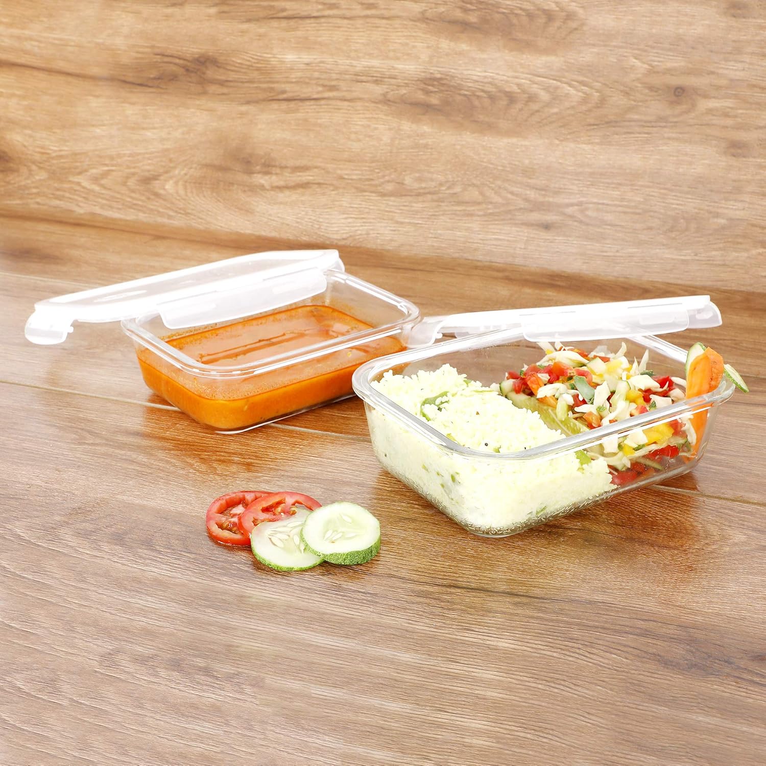 Cutting EDGE Smart Lock Borosilicate Rectangular Lunch Boxes / Glass Food Container with Air Vent Lid