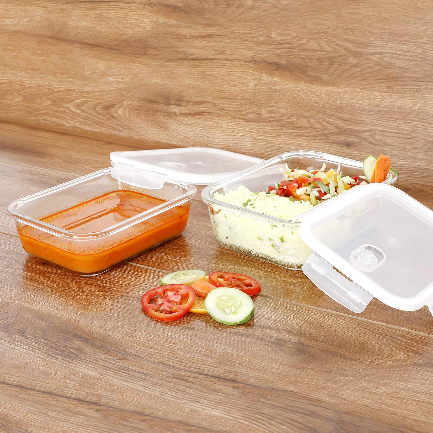 Cutting EDGE Smart Lock Borosilicate Rectangular Lunch Boxes / Glass Food Container with Air Vent Lid