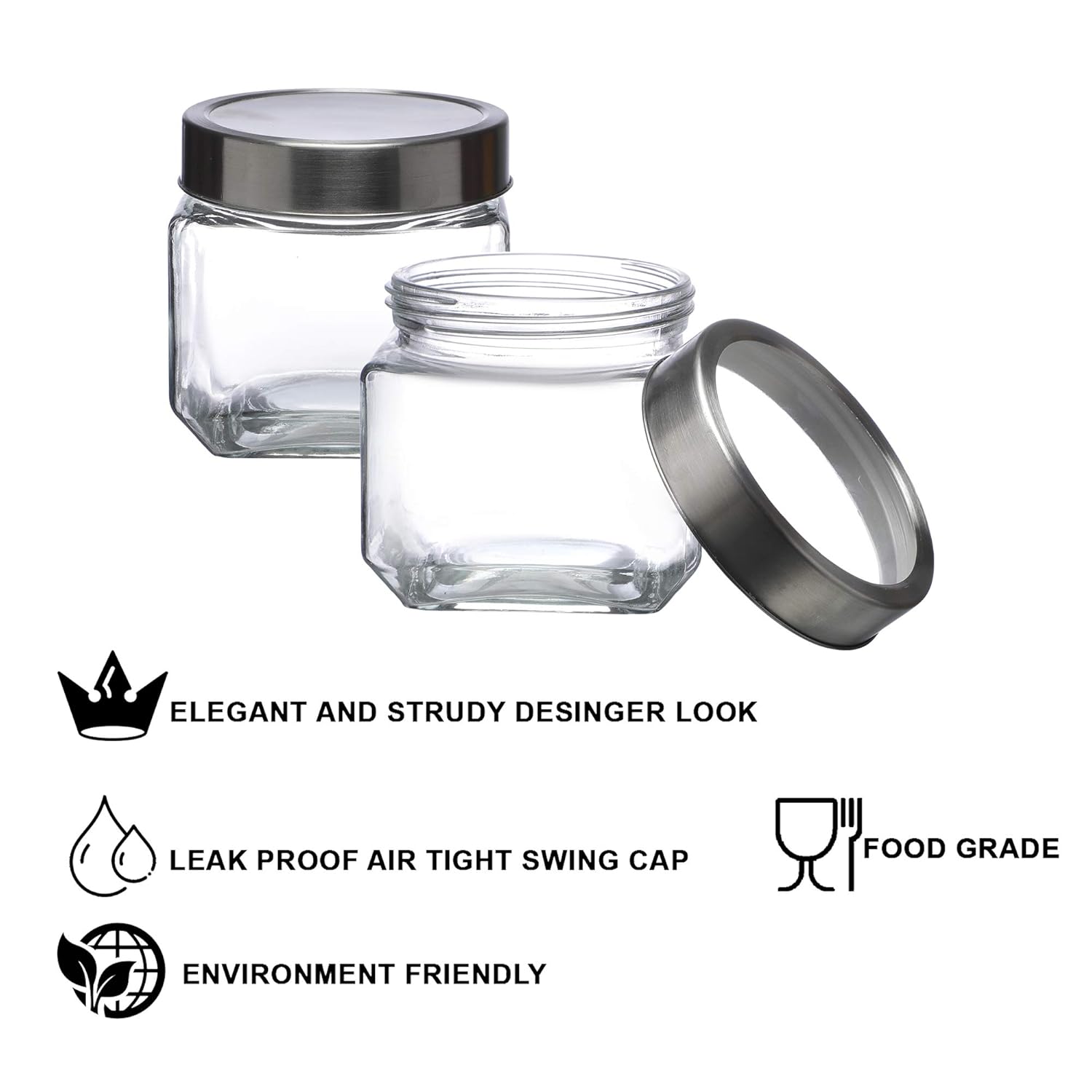 Cutting EDGE Glass Jar Transparent Barni for Kitchen, Aachar Pickle, Dal, Dry Fruits, Masala, Spices, Grocery, Grains Storage Container with Silver See-Through Cap