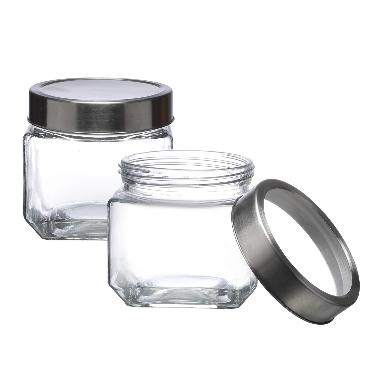 Cutting EDGE Glass Jar Transparent Barni for Kitchen, Aachar Pickle, Dal, Dry Fruits, Masala, Spices, Grocery, Grains Storage Container with Silver See-Through Cap