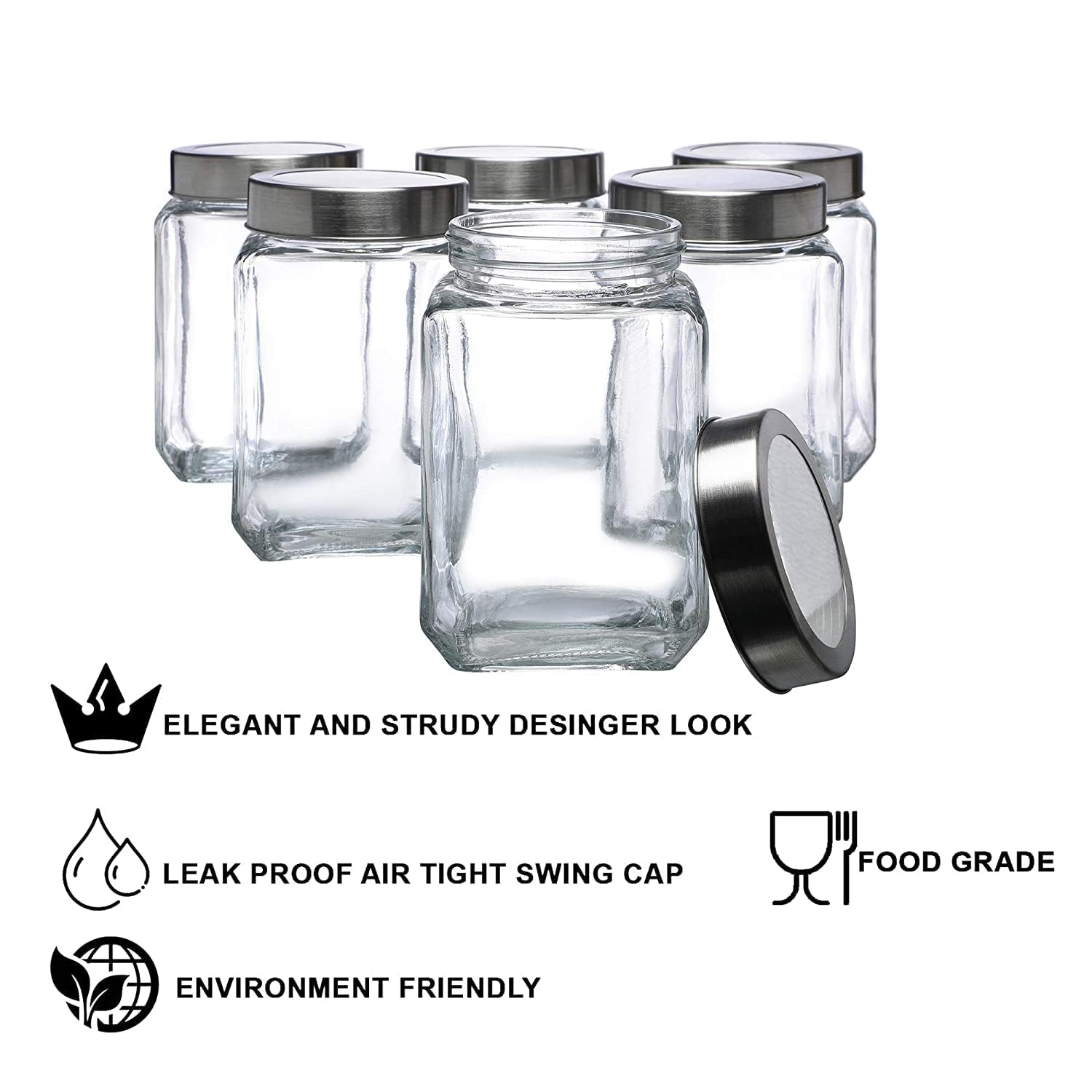 Cutting EDGE Glass Jar Transparent Barni for Kitchen, Aachar Pickle, Dal, Dry Fruits, Masala, Spices, Grocery, Grains Storage Container with Silver See-Through Cap