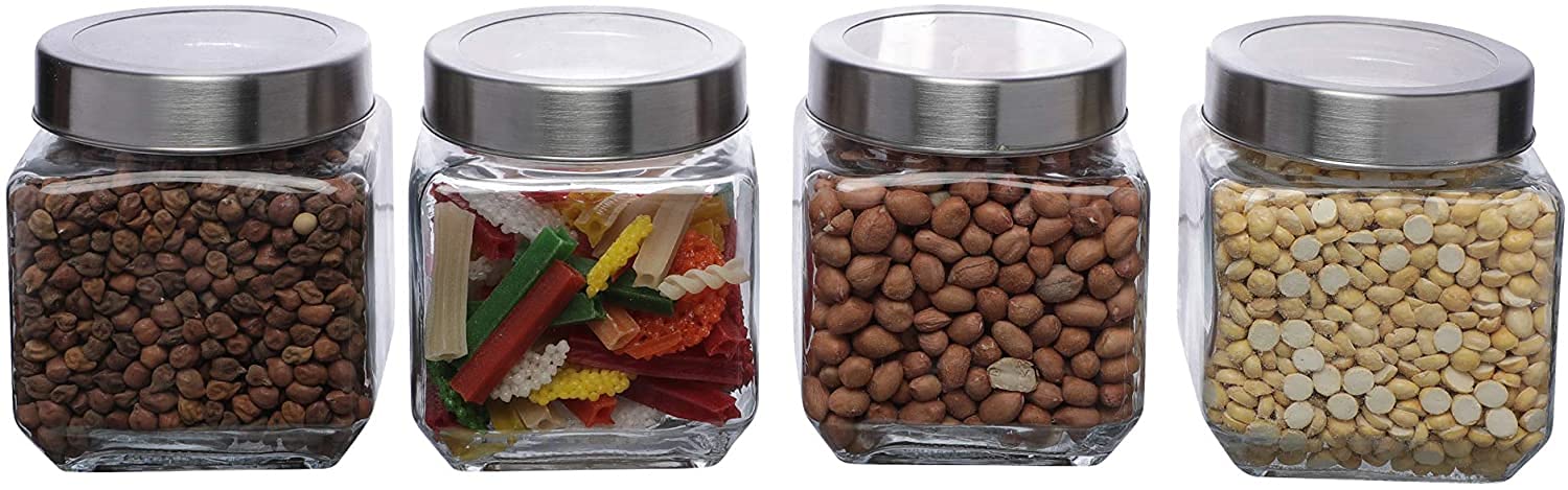 Cutting EDGE Glass Jar Transparent Barni for Kitchen, Aachar Pickle, Dal, Dry Fruits, Masala, Spices, Grocery, Grains Storage Container with Silver See-Through Cap