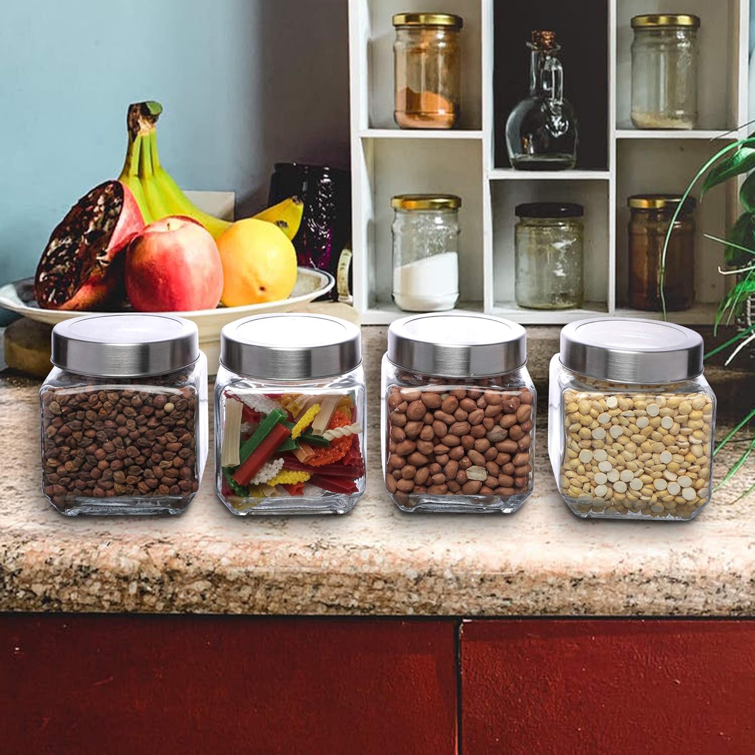 Cutting EDGE Glass Jar Transparent Barni for Kitchen, Aachar Pickle, Dal, Dry Fruits, Masala, Spices, Grocery, Grains Storage Container with Silver See-Through Cap