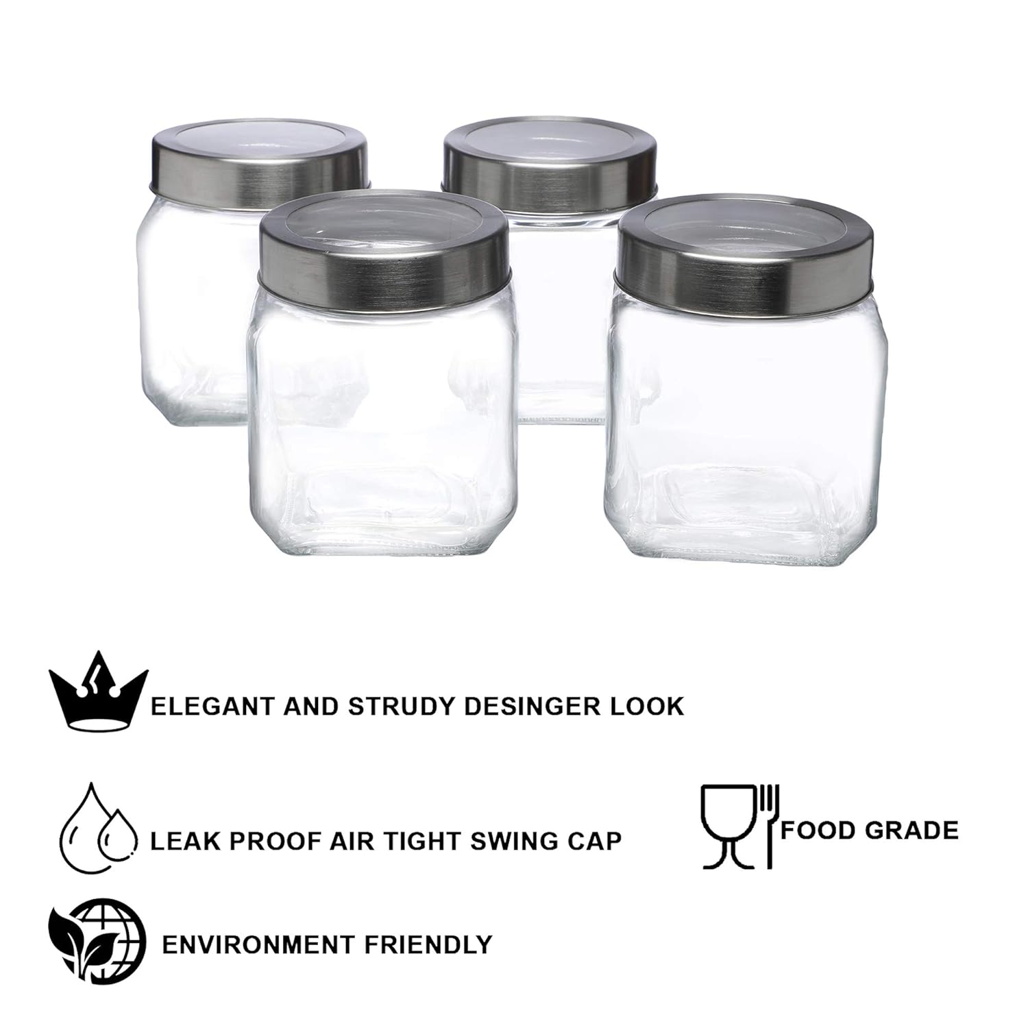 Cutting EDGE Glass Jar Transparent Barni for Kitchen, Aachar Pickle, Dal, Dry Fruits, Masala, Spices, Grocery, Grains Storage Container with Silver See-Through Cap