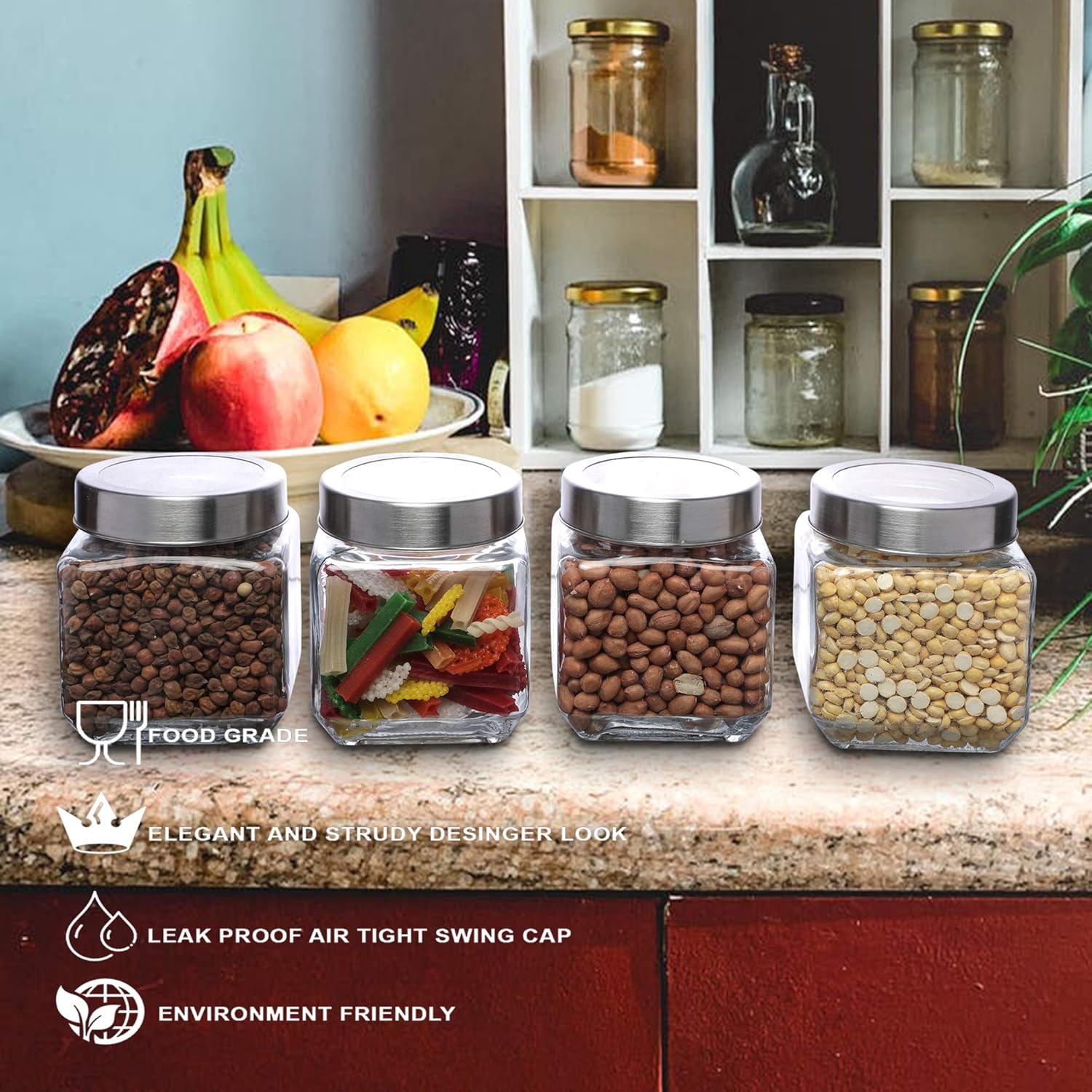 Cutting EDGE Glass Jar Transparent Barni for Kitchen, Aachar Pickle, Dal, Dry Fruits, Masala, Spices, Grocery, Grains Storage Container with Silver See-Through Cap