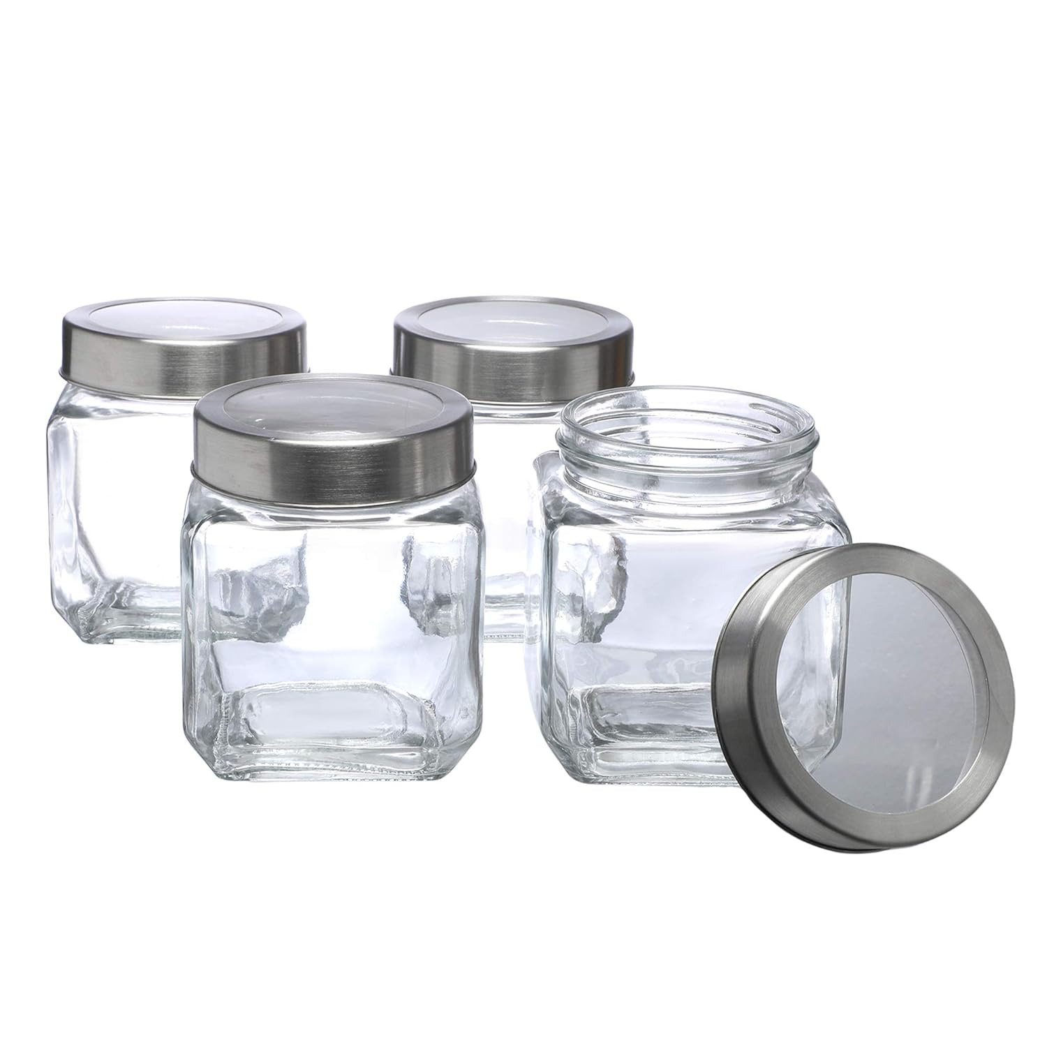 Cutting EDGE Glass Jar Transparent Barni for Kitchen, Aachar Pickle, Dal, Dry Fruits, Masala, Spices, Grocery, Grains Storage Container with Silver See-Through Cap