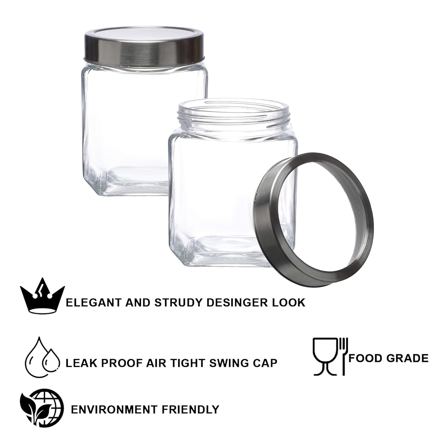 Cutting EDGE Glass Jar Transparent Barni for Kitchen, Aachar Pickle, Dal, Dry Fruits, Masala, Spices, Grocery, Grains Storage Container with Silver See-Through Cap