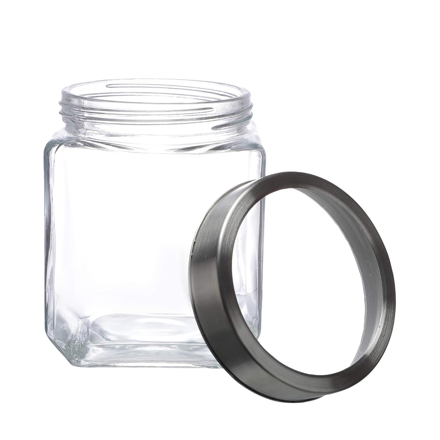 Cutting EDGE Glass Jar Transparent Barni for Kitchen, Aachar Pickle, Dal, Dry Fruits, Masala, Spices, Grocery, Grains Storage Container with Silver See-Through Cap