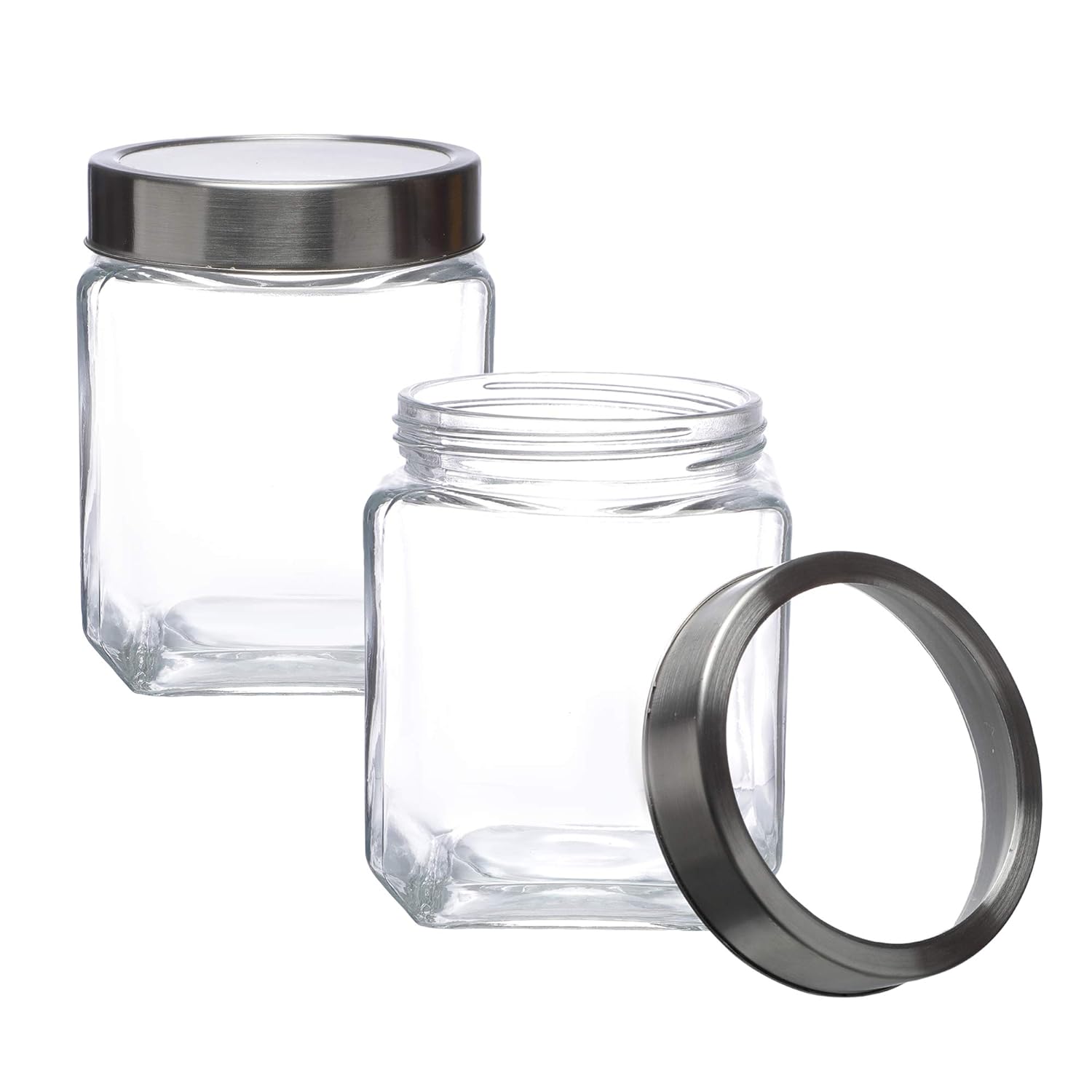 Cutting EDGE Glass Jar Transparent Barni for Kitchen, Aachar Pickle, Dal, Dry Fruits, Masala, Spices, Grocery, Grains Storage Container with Silver See-Through Cap