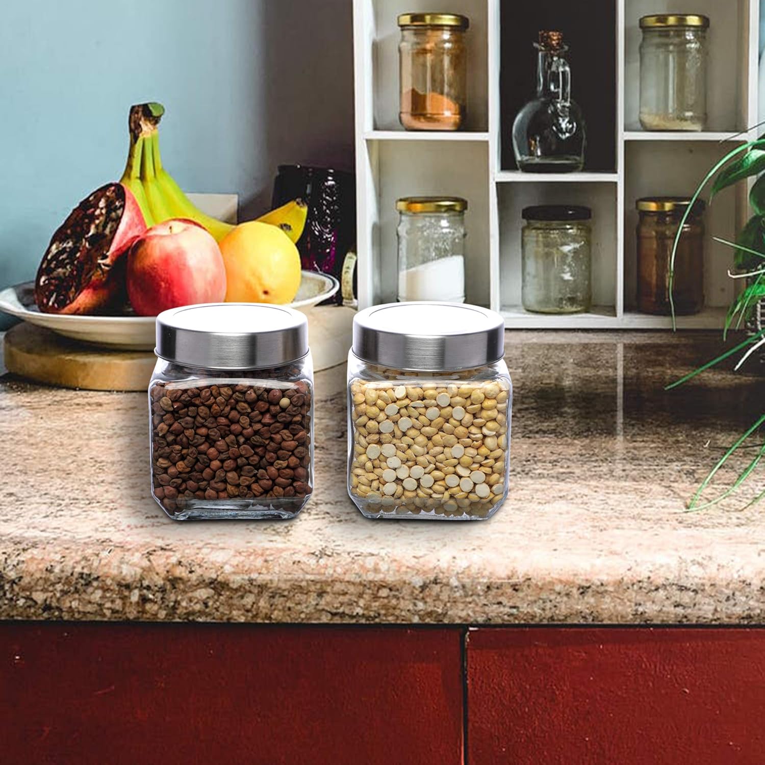 Cutting EDGE Glass Jar Transparent Barni for Kitchen, Aachar Pickle, Dal, Dry Fruits, Masala, Spices, Grocery, Grains Storage Container with Silver See-Through Cap