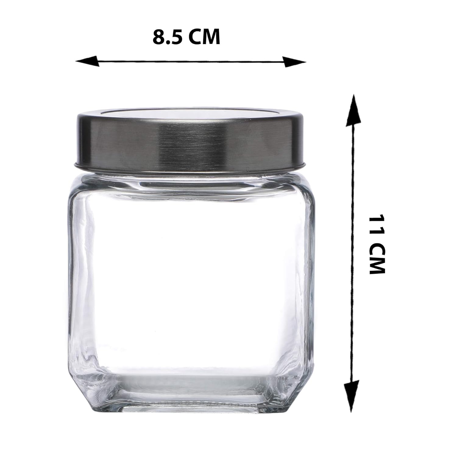 Cutting EDGE Glass Jar Transparent Barni for Kitchen, Aachar Pickle, Dal, Dry Fruits, Masala, Spices, Grocery, Grains Storage Container with Silver See-Through Cap