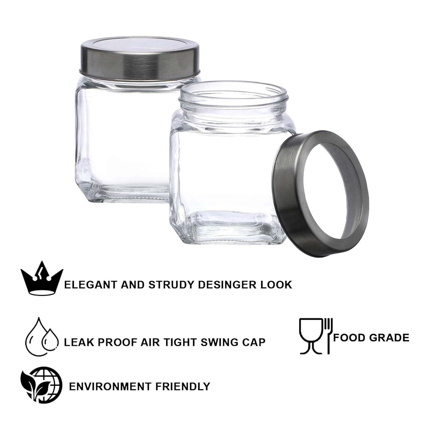 Cutting EDGE Glass Jar Transparent Barni for Kitchen, Aachar Pickle, Dal, Dry Fruits, Masala, Spices, Grocery, Grains Storage Container with Silver See-Through Cap