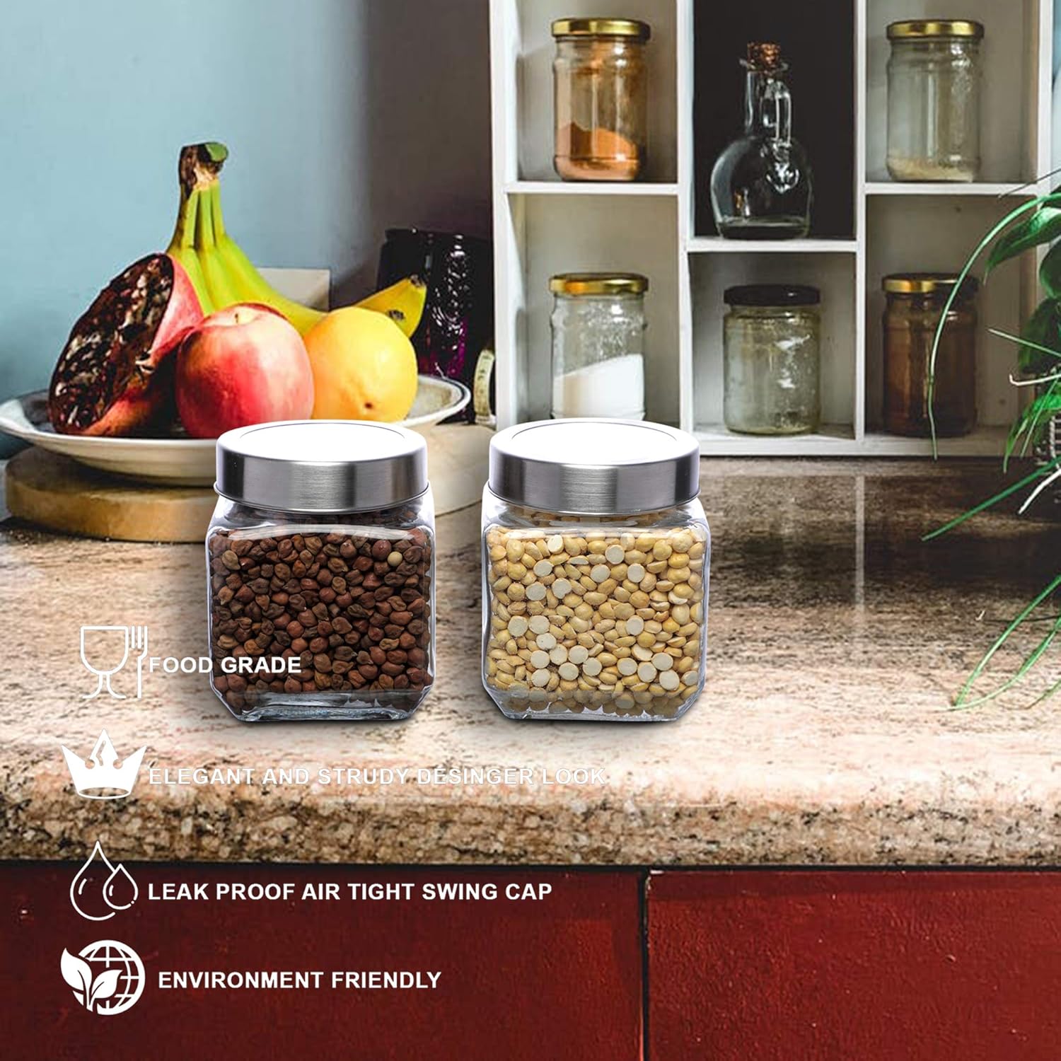 Cutting EDGE Glass Jar Transparent Barni for Kitchen, Aachar Pickle, Dal, Dry Fruits, Masala, Spices, Grocery, Grains Storage Container with Silver See-Through Cap