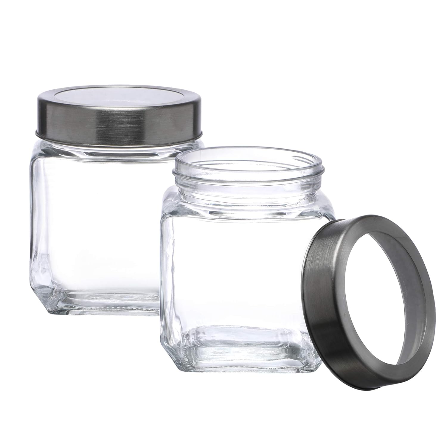 Cutting EDGE Glass Jar Transparent Barni for Kitchen, Aachar Pickle, Dal, Dry Fruits, Masala, Spices, Grocery, Grains Storage Container with Silver See-Through Cap