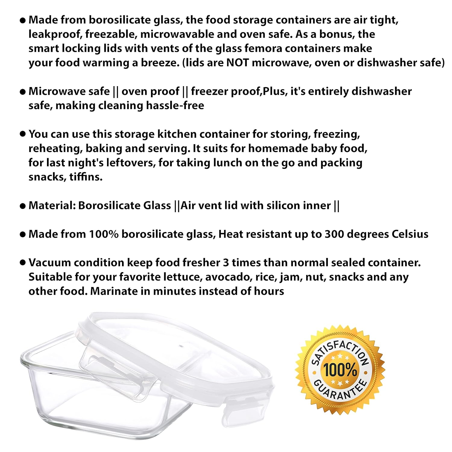 Cutting EDGE Smart Lock Borosilicate Rectangular Lunch Boxes / Glass Food Container with Air Vent Lid