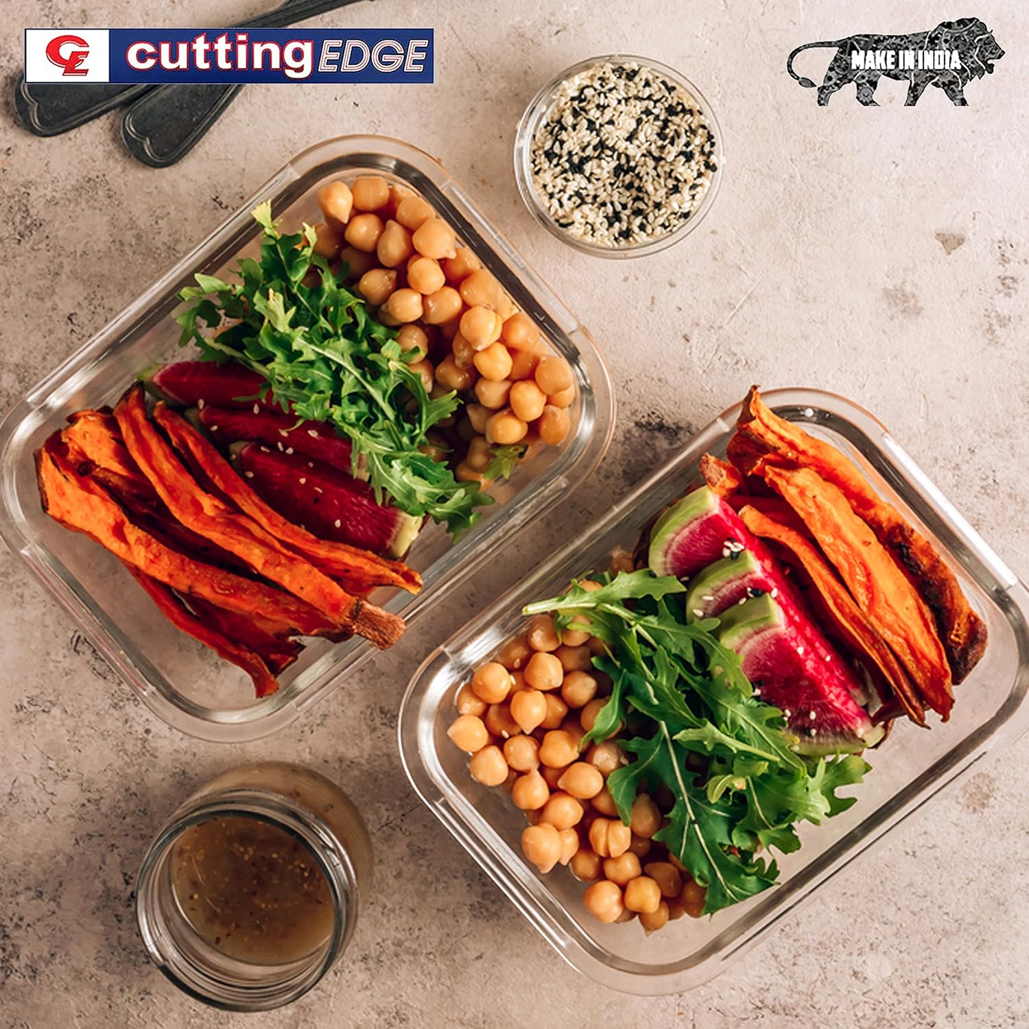 Cutting EDGE Smart Lock Borosilicate Rectangular Lunch Boxes / Glass Food Container with Air Vent Lid