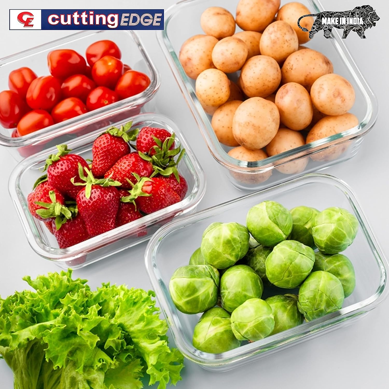 Cutting EDGE Smart Lock Borosilicate Rectangular Lunch Boxes / Glass Food Container with Air Vent Lid