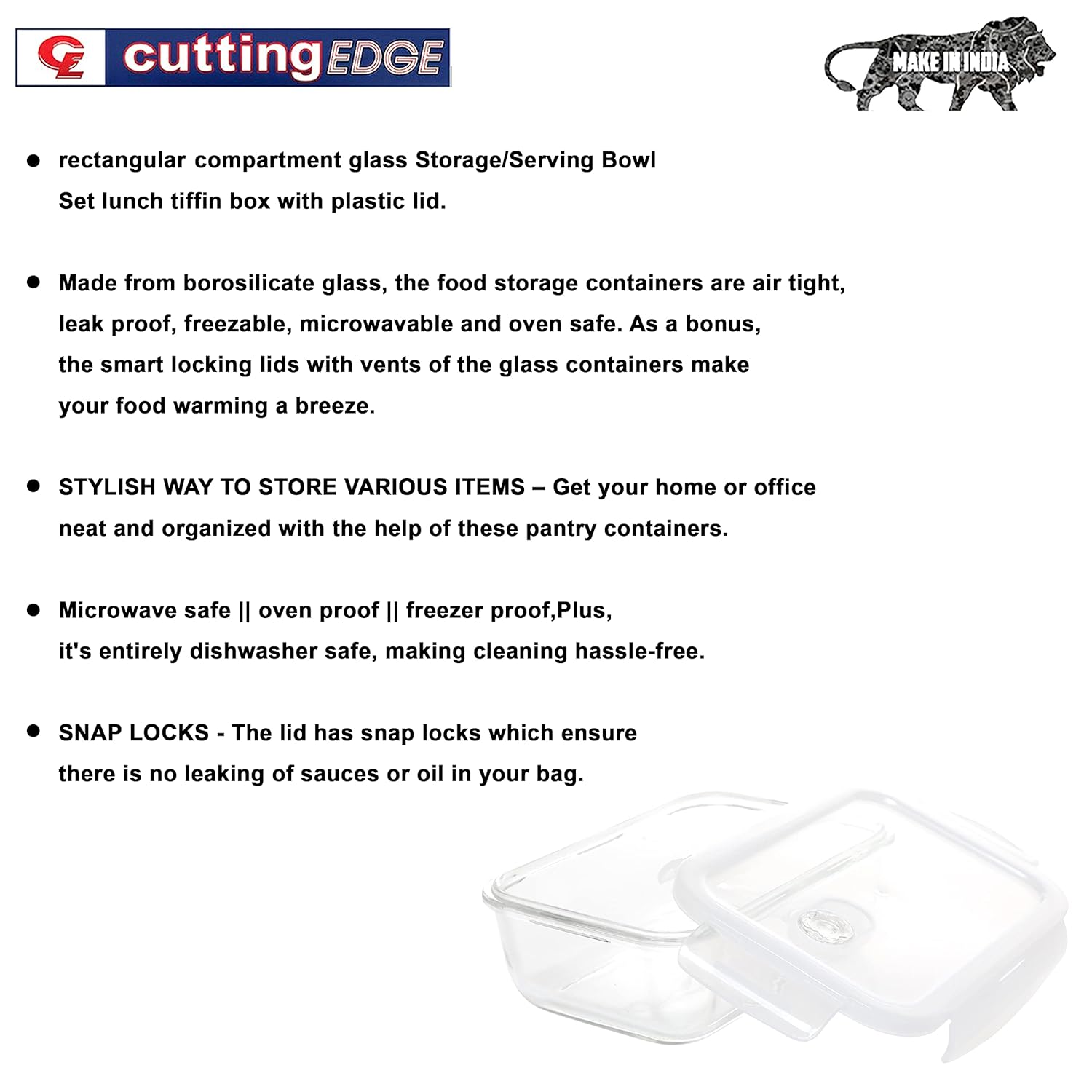 Cutting EDGE Smart Lock Borosilicate Rectangular Lunch Boxes / Glass Food Container with Air Vent Lid