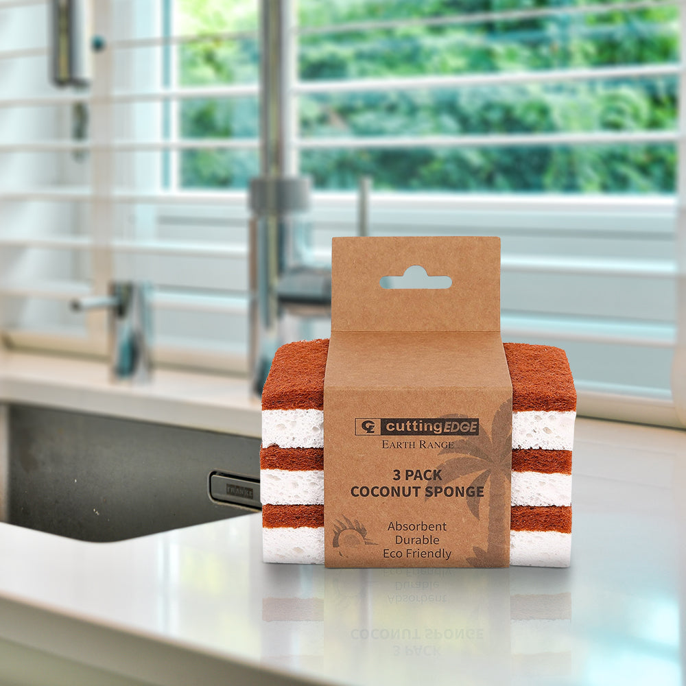 Cutting EDGE Coconut Fiber Coir - Biodegradable Non Scratch Cellulose & Long Lasting Scrubbing Pads for Kitchen Cleaning Dishes and Pots – Pack of 3