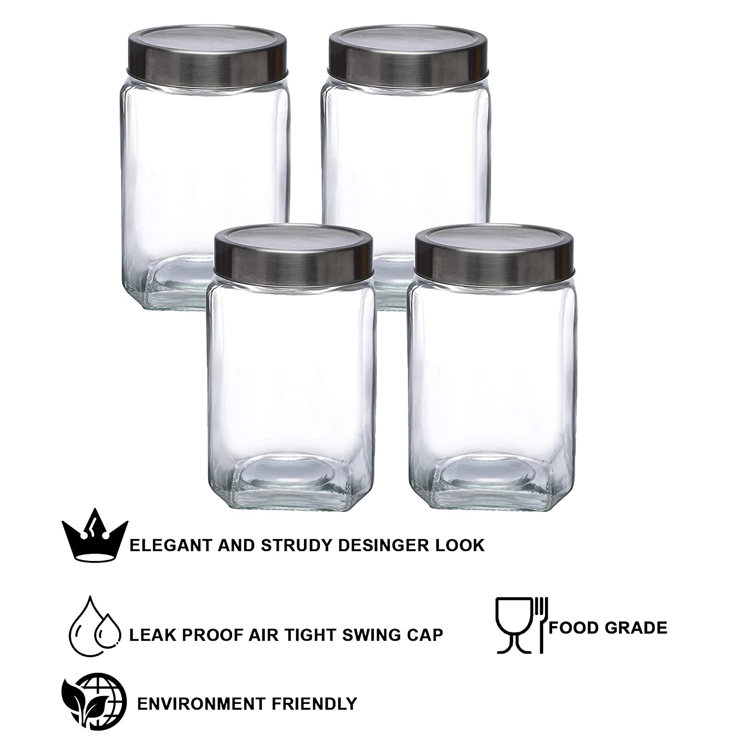 Cutting EDGE Glass Jar Transparent Barni for Kitchen, Aachar Pickle, Dal, Dry Fruits, Masala, Spices, Grocery, Grains Storage Container with Silver See-Through Cap