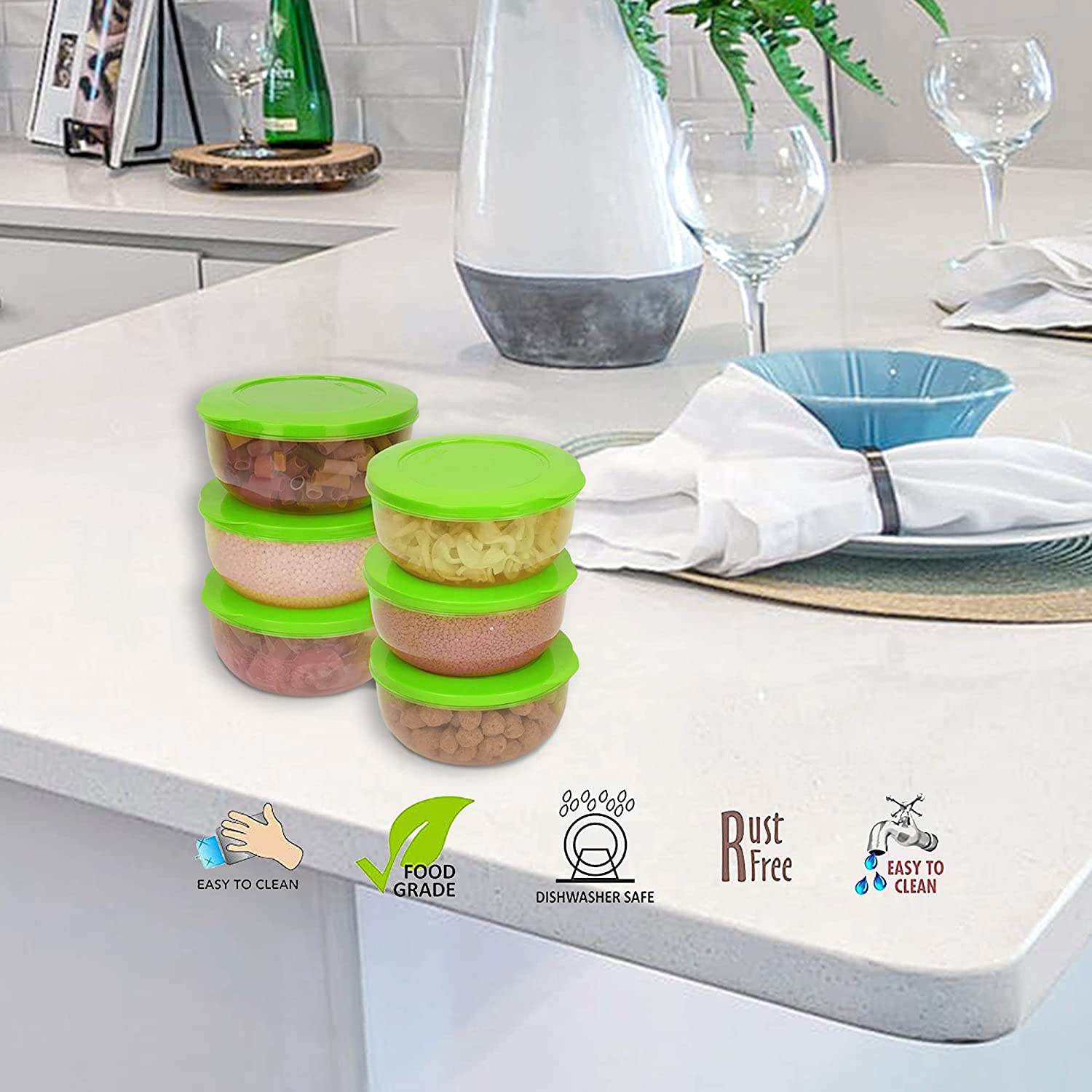 Cutting EDGE Eco-Storage Plastic Container & Organizer Set for Kitchen, Refrigerator, Home Use, Lunch & Food Storage ( Set Of 6)