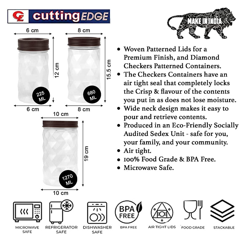 Cutting EDGE Plastic Container- 225ml, 680ml, 1270ml, 12 Pieces, Transparent