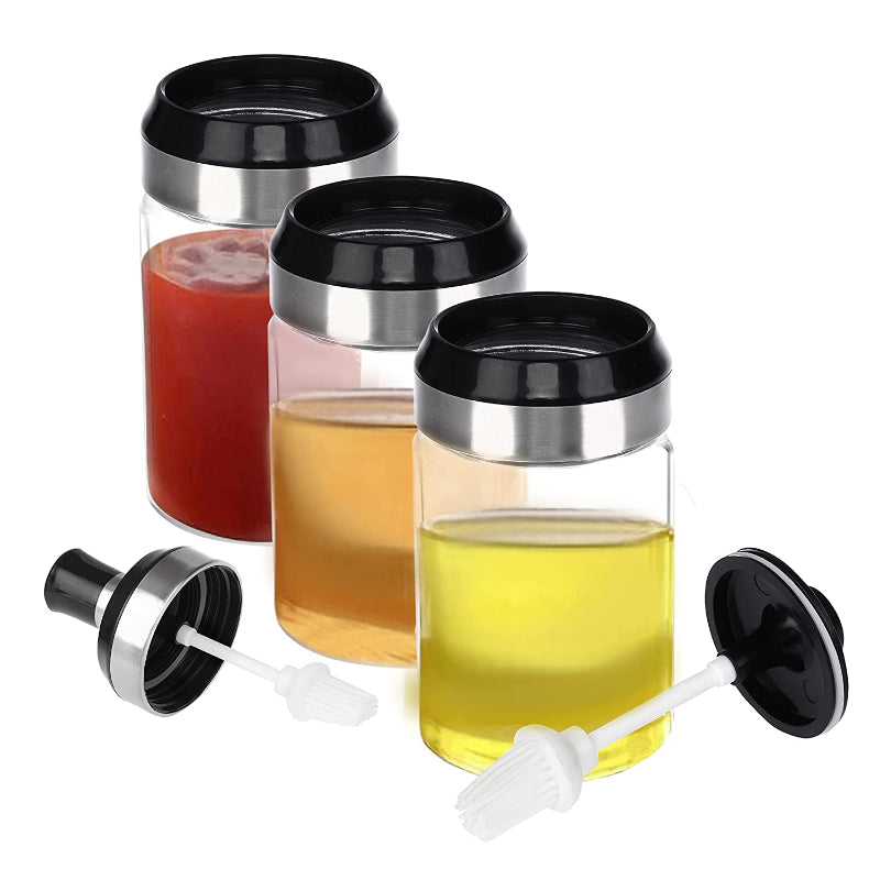 Cutting EDGE Glass Storage Container Jar Combo of Dipper for Honey, Ghee, Brush for Oil Sauce, Spoon for Salt Sugar & Other Seasoning, Spices