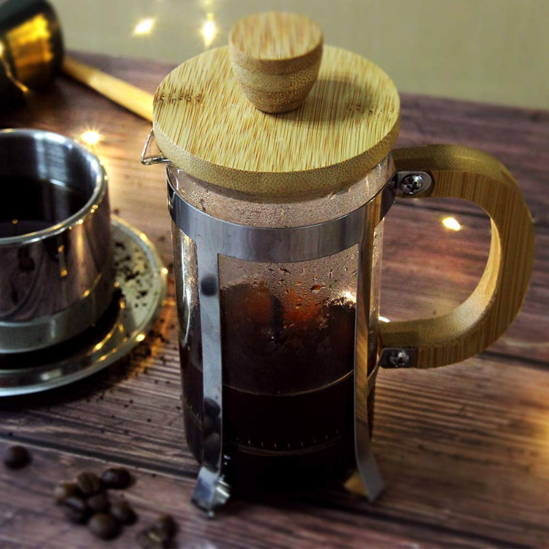 Cutting EDGE French Press Coffee / Tea Espresso Press Milk Frother with 18/8 Stainless Steel Filter High Borosilicate Carafe Durable Bamboo Handle 12oz/ Capacity 350ml
