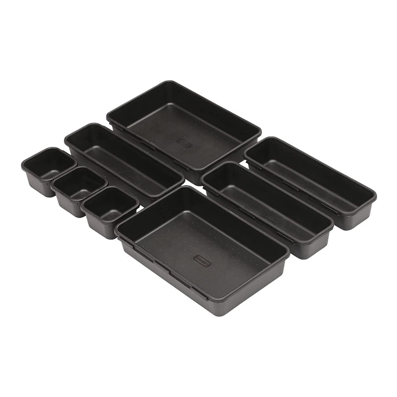Cutting EDGE Interlocking Drawer Organizer, Divider/Separator Black Plastic Trays for Flatware, Cutlery & Desk Storage for Household, Kitchen & Office