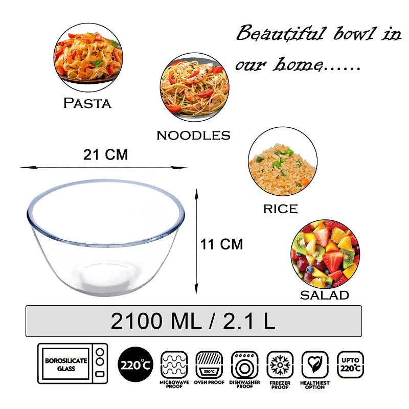 Cutting EDGE Lumina High Borosilicate Glass Bowl with Lid, Food Safe Bakeware, Round Toughened Microwave Oven Safe Thermal Shock Resistance, Lead & Heavy Metal Free Bowls for Kitchen