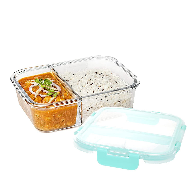 Cutting EDGE Smart Lock Borosilicate Rectangular Glass, 2 Partition/Compartment Lunch Box Food Container