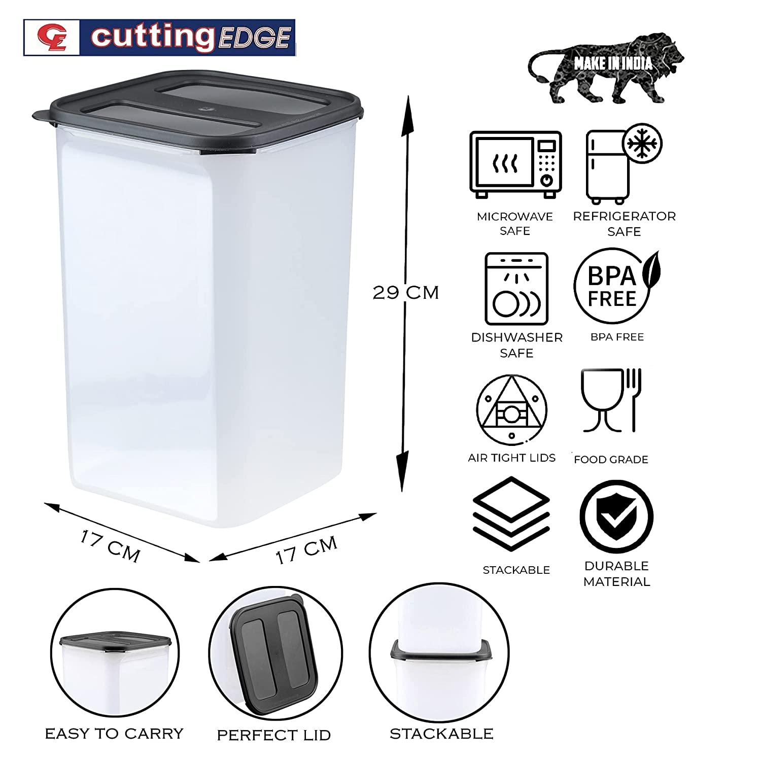 Cutting EDGE Modular Air Tight & Leak Resistant Durable Kitchen Storage Containers Set Combos with Plain Lid Multi Purpose