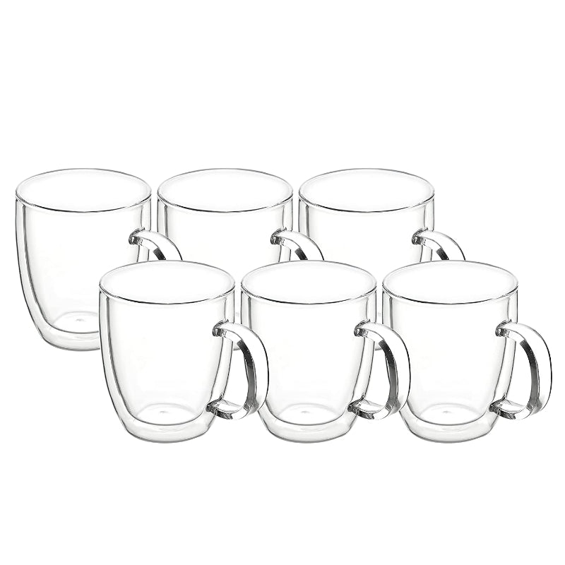 Cutting EDGE Iris Double Wall Heat Resistant Borosilicate Clear Tea Coffee Cup with Handle Glass Coffee Mug