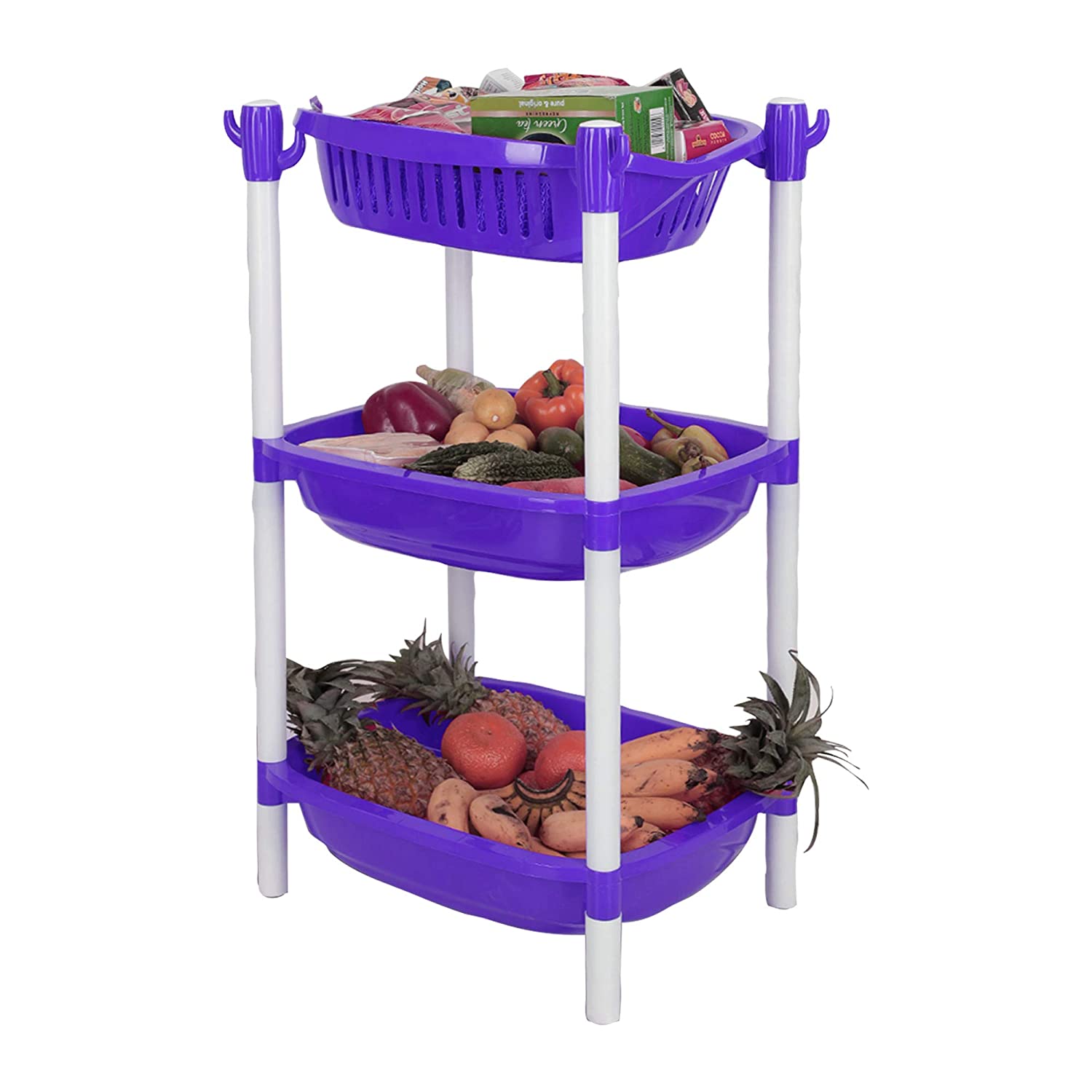 Cutting EDGE Plastic 3 Steps/Layer Shelf Rack for Kitchen Home & Office Use, Fruits, Onion, Potato, Vegetables Tier Basket Trays for Household Multi-purpose for Cosmetics Super Sturdy Organiser Storage