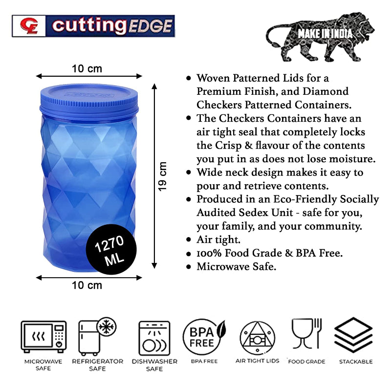 Cutting EDGE Plastic Container- 225ml, 680ml, 1270ml, 12 Pieces, Transparent