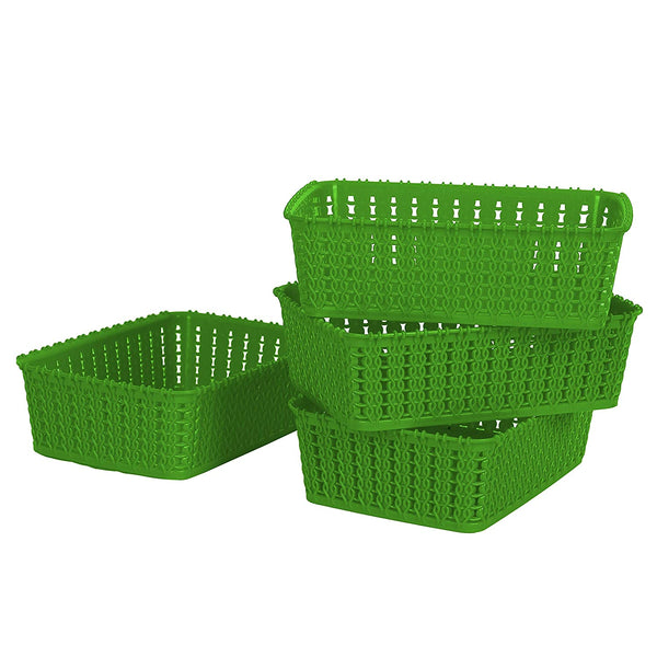 Cutting EDGE Multipurpose Sturdy Woven Storage Baskets Organiser for Kitchen, Office, Stationary, Cosmetics - Green (Set of 4, Mini)