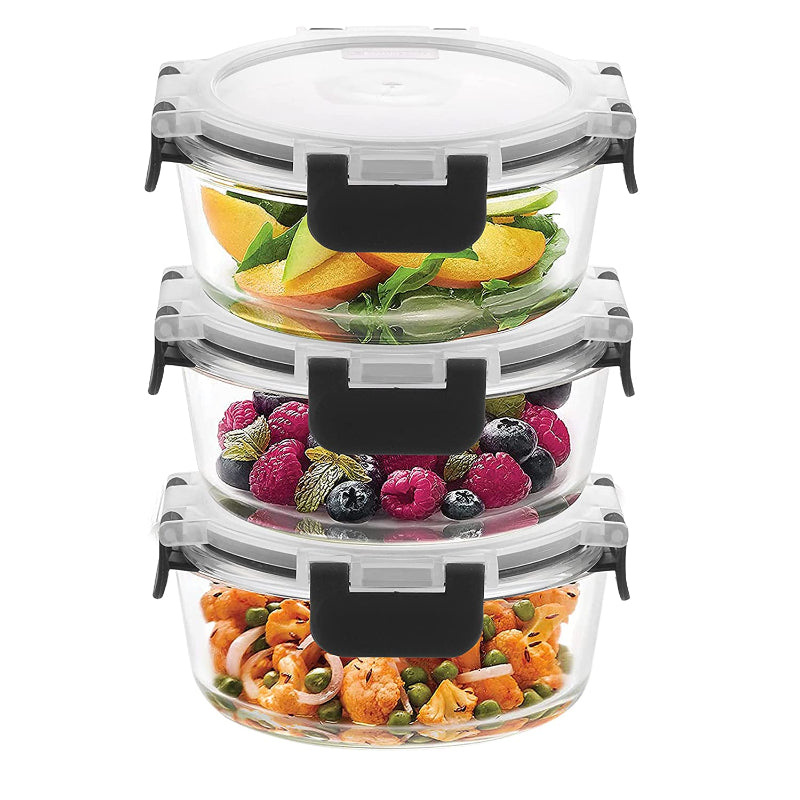 Cutting EDGE Borosilicate Glass Container with Lid Safe Lock Round Glass Food Container Microwave Safe for Kitchen, Cooking & Dining