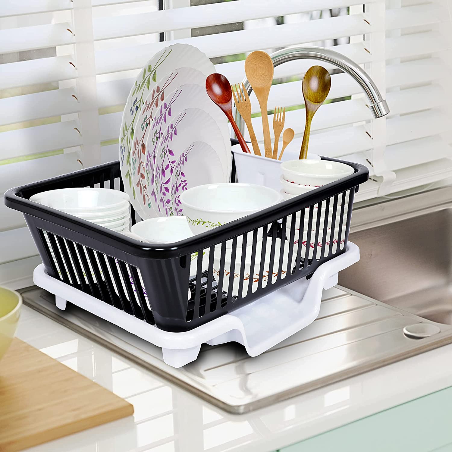 Cutting EDGE Durable Kitchen Sink Dish Rack Drainer, Drying Rack Washing Basket with Tray for Kitchen, Dish Rack Organizers for Utensils & Tools, Front Tray (Small Size)