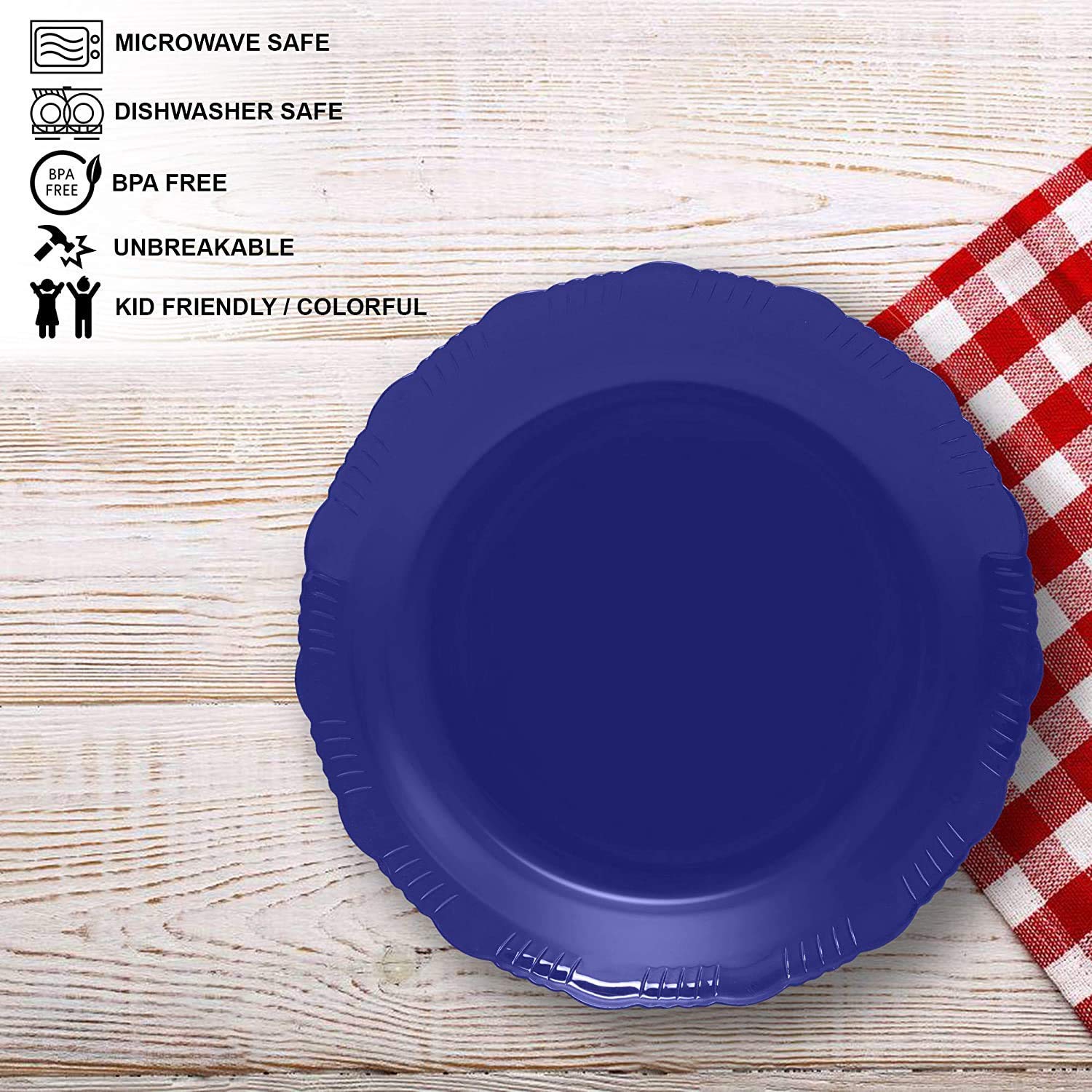 Cutting EDGE Round Colorful Set of Dinner Plates for Families, Daily Use, Parties, Unbreakable, Kid Friendly, Microwave Safe, Dishwasher Safe - Dark Blue (Set of 4)