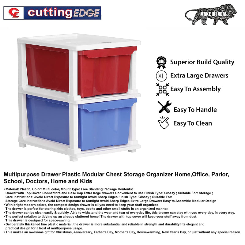 Cutting EDGE 2XL Modular Plastic Drawer Set for Home, Office, Hospital, Parlor, School, Doctors, Home and Kids, Product Dimension when assembled