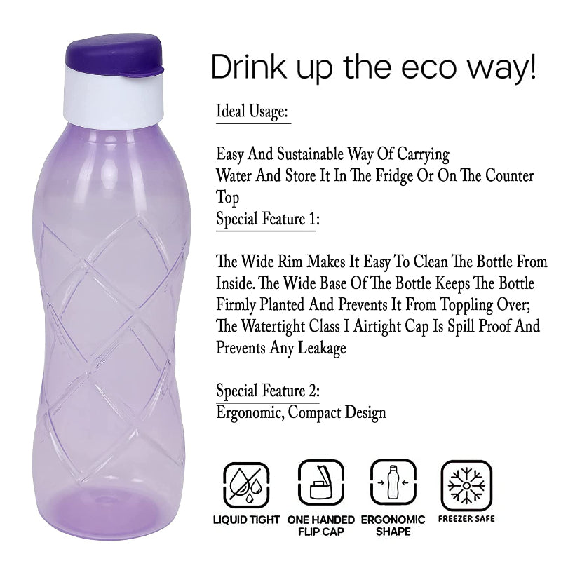 Cutting EDGE Neo Classic Round Water Bottle Set with Anti-Microbial Seal Twist Cap (Safe for Hot-Water use + BPA Free + Zero PET) - 1 Litre (34 Oz) - for Office, School, Travel, Fridge/Refrigerator Use