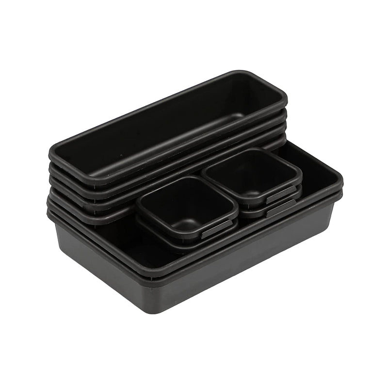 Cutting EDGE Interlocking Drawer Organizer, Divider/Separator Black Plastic Trays for Flatware, Cutlery & Desk Storage for Household, Kitchen & Office