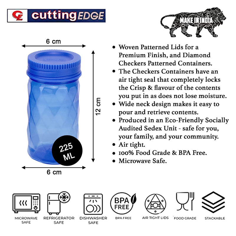 Cutting EDGE Plastic Container- 225ml, 680ml, 1270ml, 12 Pieces, Transparent