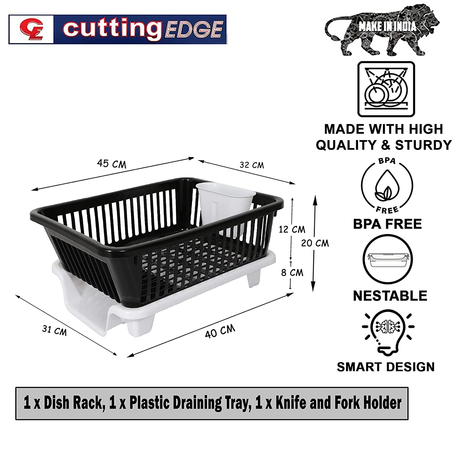 Cutting EDGE Drainer Dish Rack Kitchen Utensils Organizer Drainer Tray (Small Size)